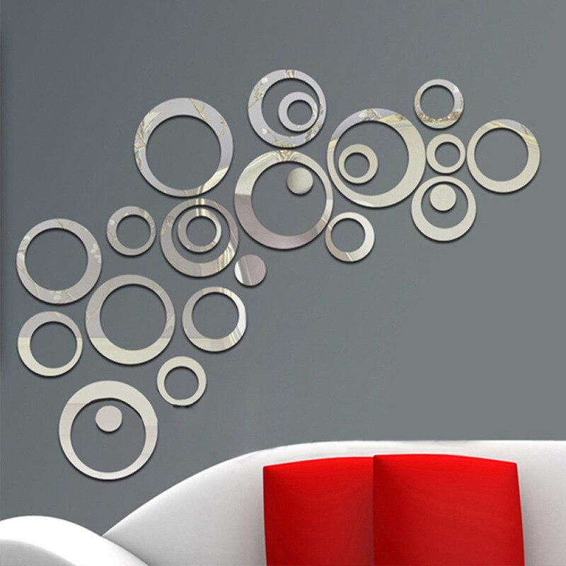 24 stks/set Mode Delicate 3D Cirkel Decoratieve Spiegel Sticker Home Muurstickers Creatieve DIY Woonkamer Decoratie