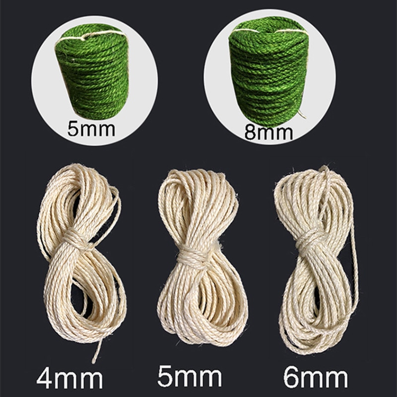 Sisalköysi kissa raapiminen kotitekoinen käsintehty sisal kiipeilyteline kissan raapimislauta kissan puu perusväri 6/8mm paksu