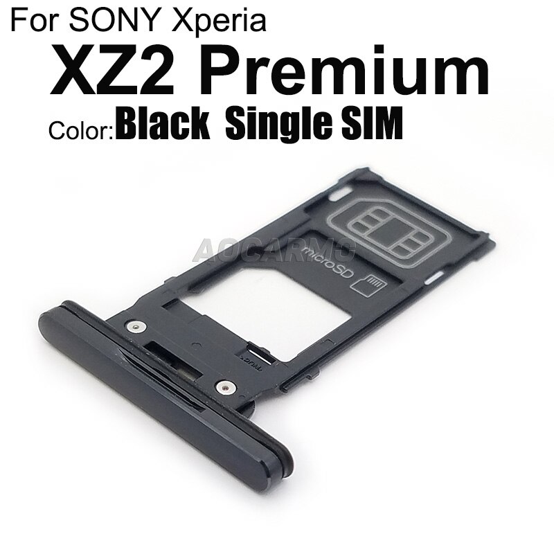 Aocarmo Voor Sony Xperia XZ2 Premium H8116 H8166 XZ2P Enkele Dual Sim Tray Slot Memory Microsd Tf Card Holder Reader: Black Single SIM