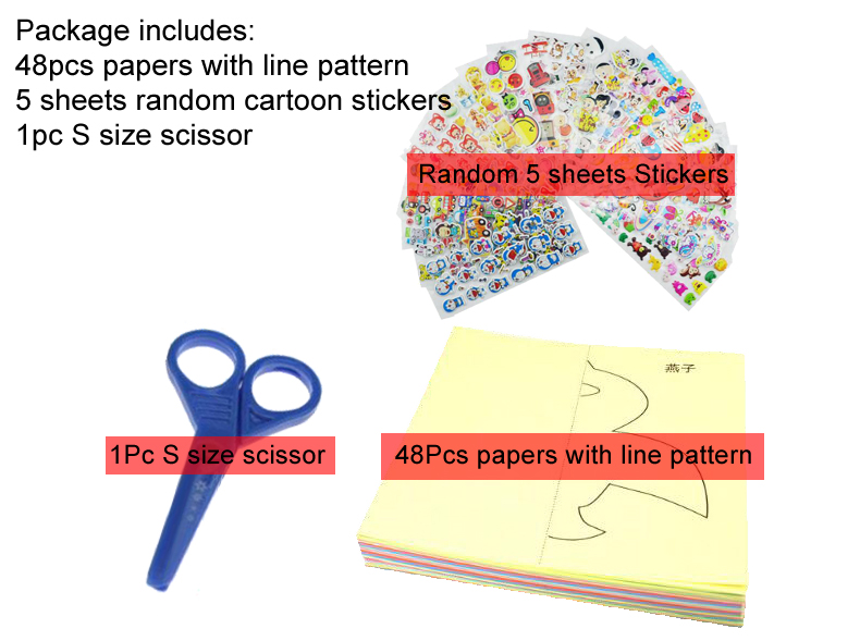 96Stck/48Stck freundlicher Karikatur Farbe Papier Falten und Schneiden Spielzeug Art Kingergarden Kunst Handwerk DIY Pädagogisches Spielzeug freies GYH: 48Linie 5Aufkleber 1S
