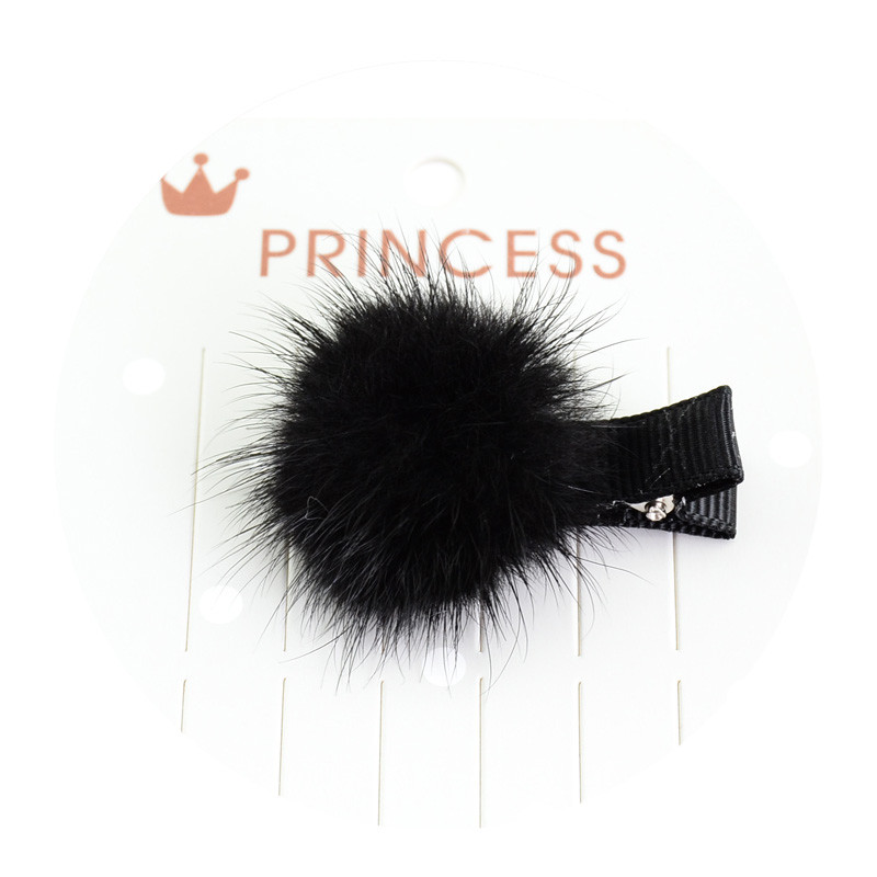 Untamed 12 pcs/lot mini solide fourrure pompon boule filles petite jolie pince à cheveux enfants épingles à cheveux accessoires pour cheveux pompon boule de cheveux clips: 04 noirs