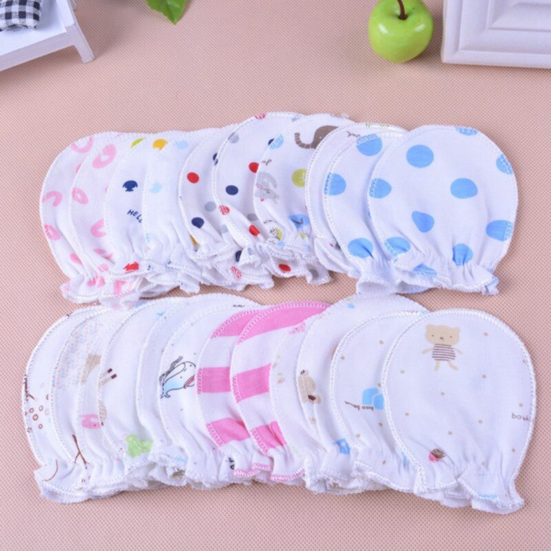 2Pairs Of Cotton Glovers For Newborn Baby Girl Boy Anti-scratch Face Protective Gloves Cute Print Elastic Glovers Random Color