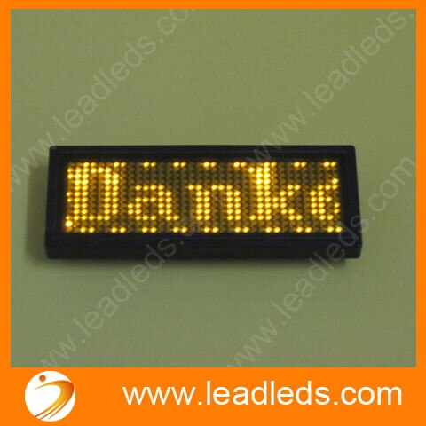 Manufacture price Yellow color rechargeable led name badge with battery mini led display