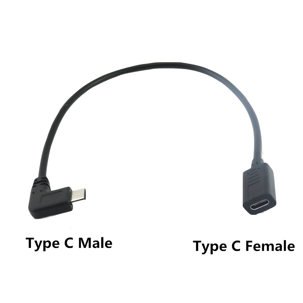 1x Type C USB 3.1 Female naar Type C Male Plug Haakse Man-vrouw Uitbreiding Connector Adapter Kabel 30 cm/1ft