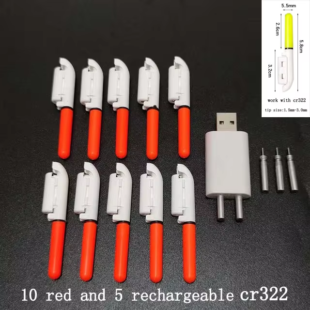 10 st/parti elektronisk ljuspinne med uppladdningsbart batteri, klämma på fiskespö, lysande lampa  a578  cr322 / cr425: Klar