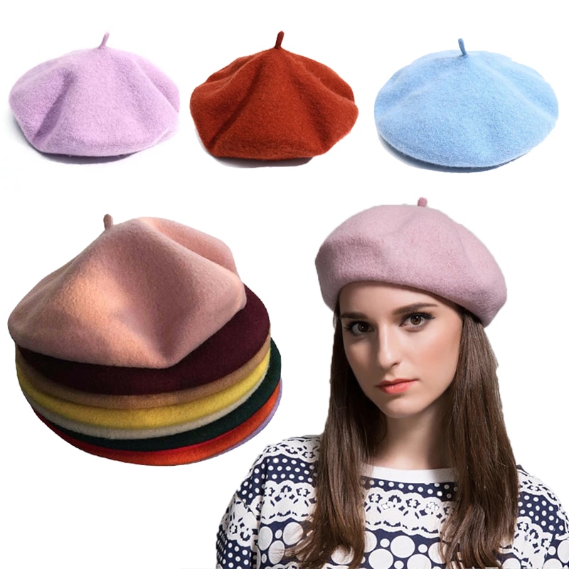 Französisch Stil Feste Beiläufige Jahrgang Hütte Baskenmütze Klar Kappe Wolle Warme Winter Baskenmützen Mütze Hüte Femme Aldult Kappen Für Frauen der Mädchen