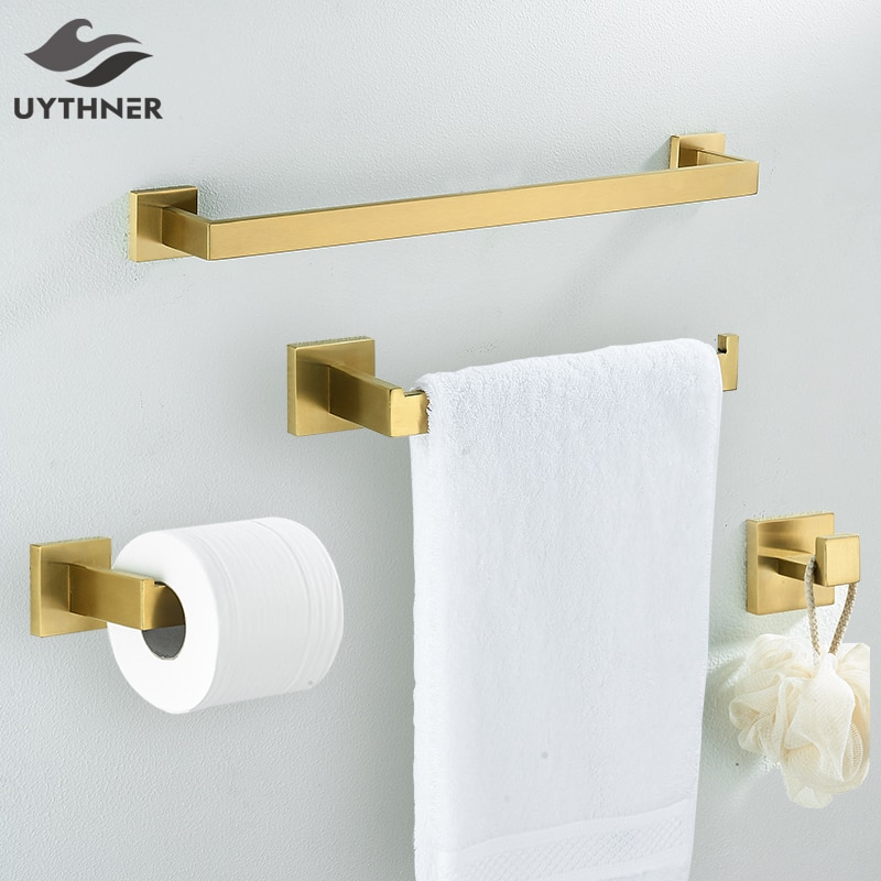 Set di accessori per il bagno in oro spazzolato appendiabiti portasciugamani portasciugamani Bar scaffale porta carta velina accessori per il bagno