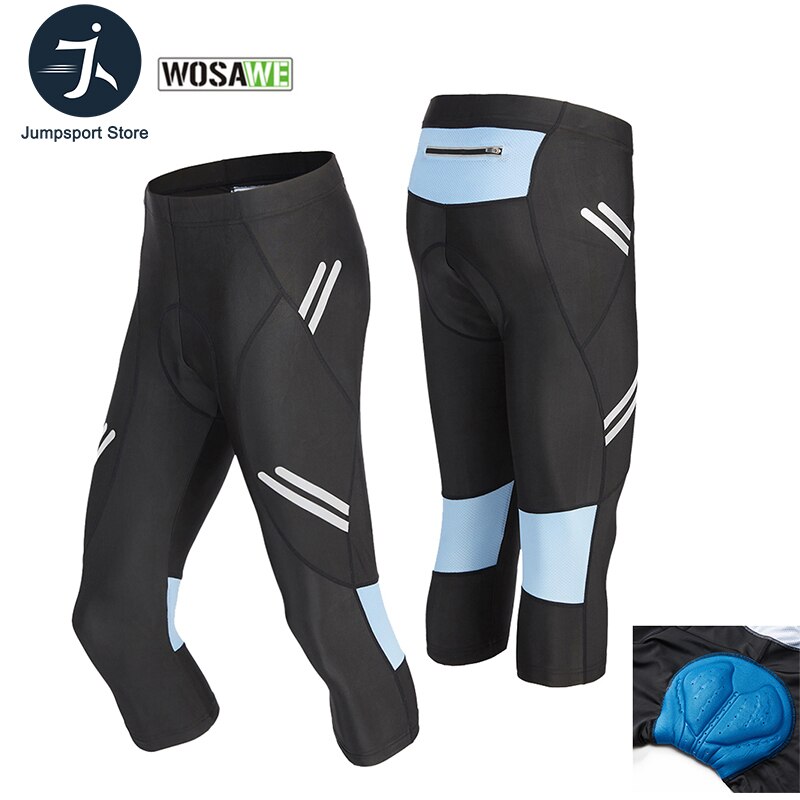 Wosawe herr cykling cropped byxor vadlånga reflekterande cykel tights kläder 3d gel vadderade ridning mtb spinning cykel shorts