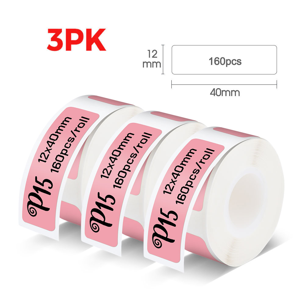 3~6PK White Label Tape for P15 Label Maker Thermal Printer Paper 12mmx40mm 160PCS/Roll Waterprood Adhesive DIY Printing Sticker: WHITE