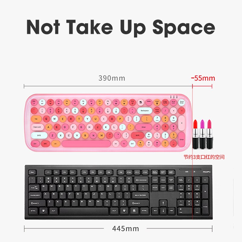 MOfii Wireless Keyboard Mouse set 2.4G Round Cute Candy Colors Blue Keyboard and Optical Mouse Set For Computer Home Office Use