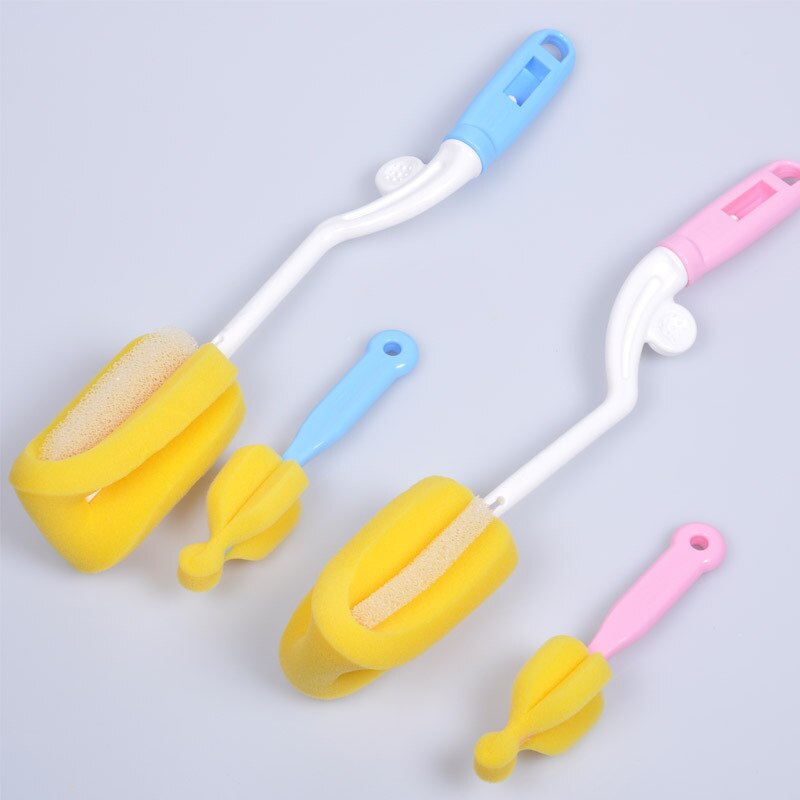 2 unids/set cepillo para biberón cepillo para pezón cabezal giratorio de 360 grados limpieza esponja taza Kit de cepillos para botellas