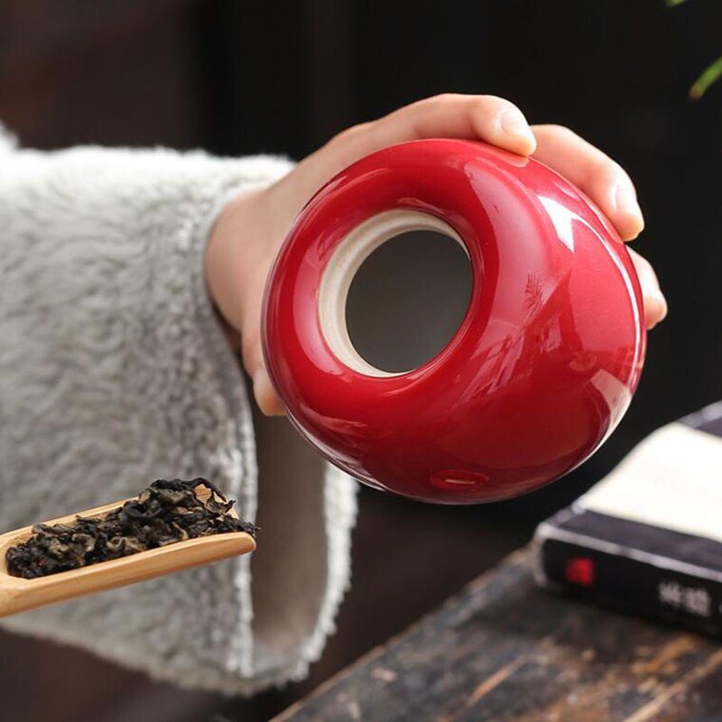 Ceramic Apple Fruit Tea Caddy Puer Storage Jar Tea Storage Box Household Kitchen Teaware Home Decor