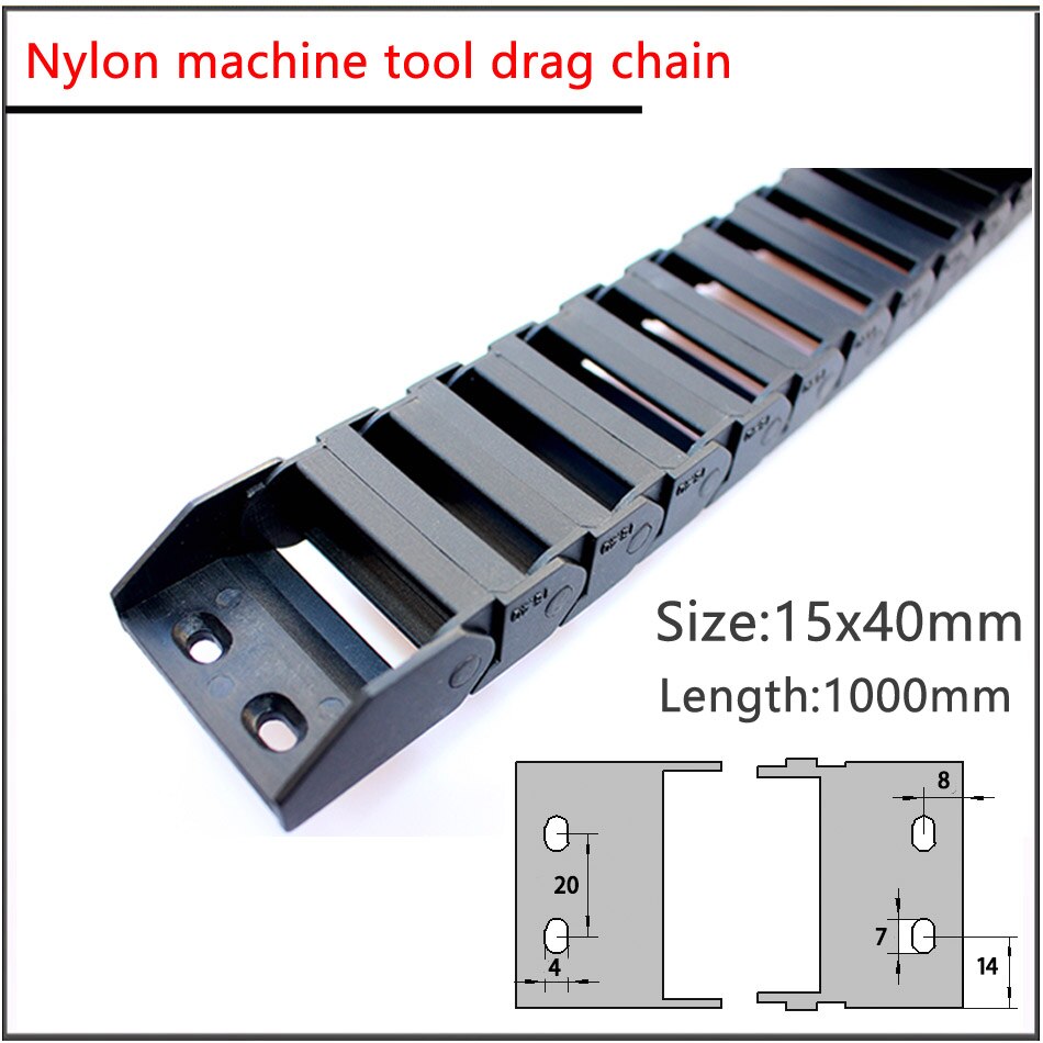Connecteurs d'extrémité de chaîne de câble en Nylon pour machine à graver CNC, 10x10 10x20 15x20 15x30 15x40mm L1000mm