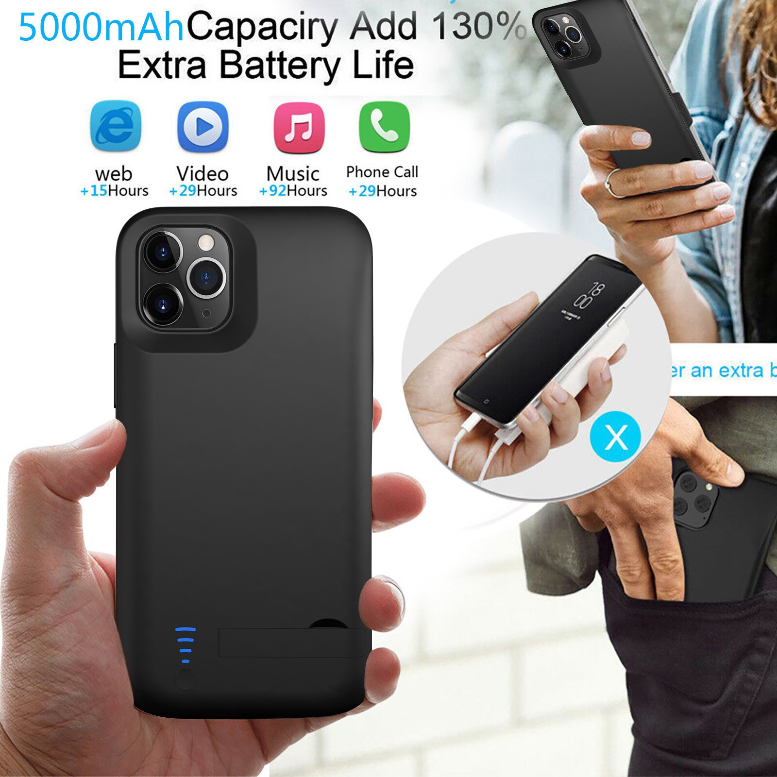For Iphone 12 Pro 6.1inch Battery Case 5000mAh Extended Charger Power Cover For Wireless Charging Battery Magnetic Power Bank