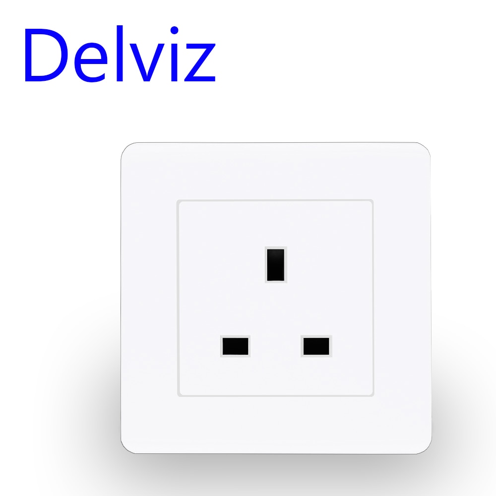 Delviz Uk Standaard 13A Stopcontact Paneel, Type 86 Vierkante Gat, Vierkante Pin Socket, britse Schakelaar Socket, Ac 110V ~ 250V, Huishoudelijke: White