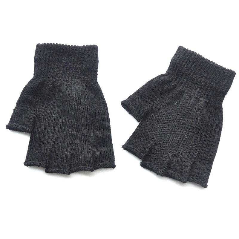 Nouveaux gants d'hiver pour enfants gants sans doigts en acrylique et froid couleur unie: black