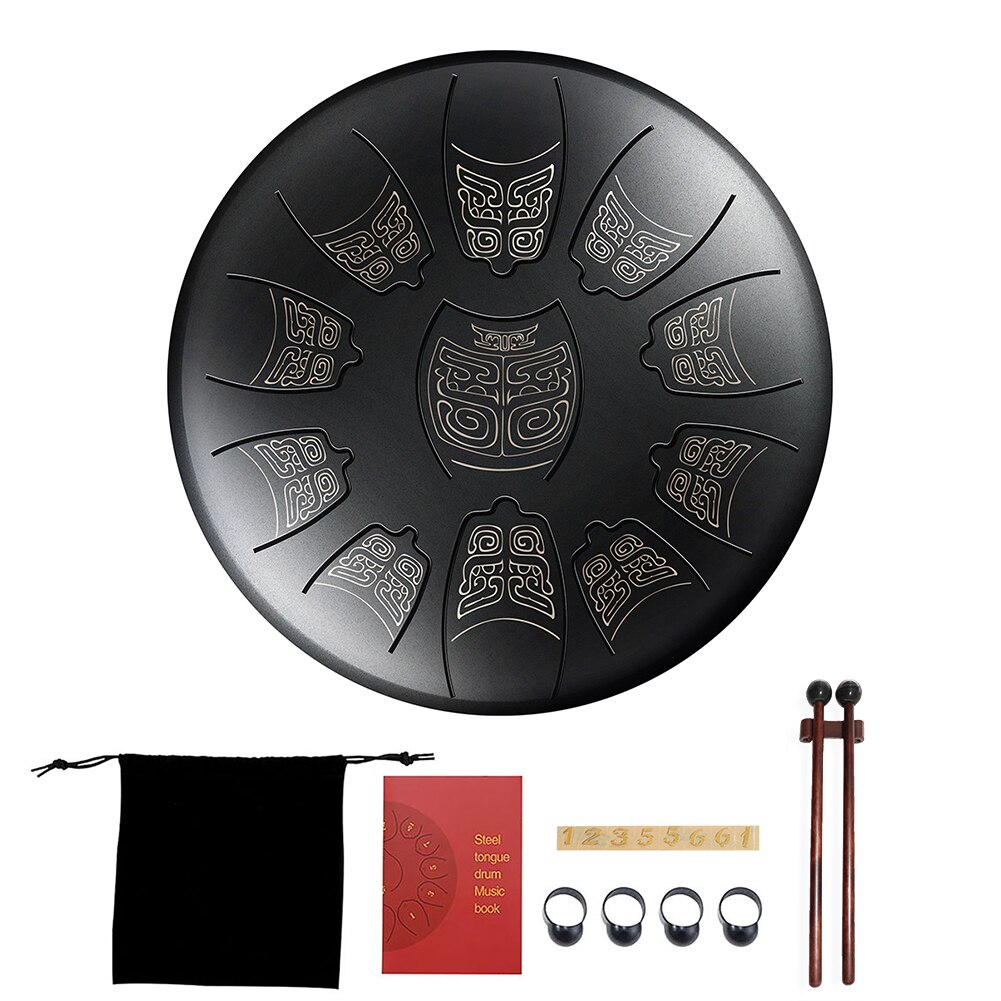 6 inch 11 Tune Steel Tongue Drum Percussion Musical Instrument Hand Tank Drum with Bag Drumsticks Sticker for Children Beginner: Black C