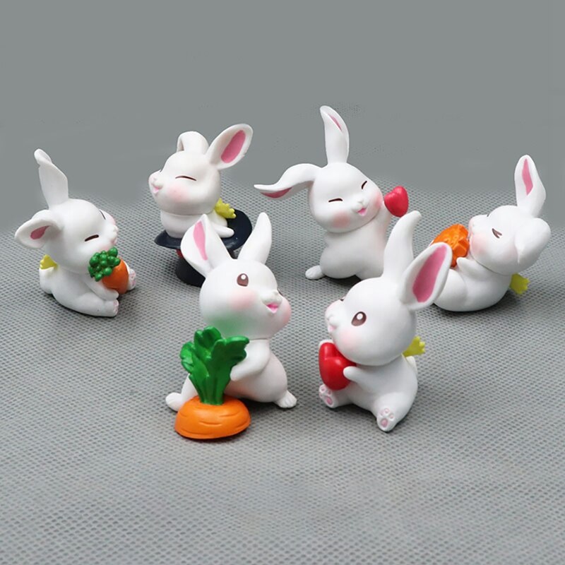 Miniatur-tiermodell, karotte, kaninchen, niedliche cartoon-puppe, statisches modell, dekorationsspielzeug, dekorative miniaturen