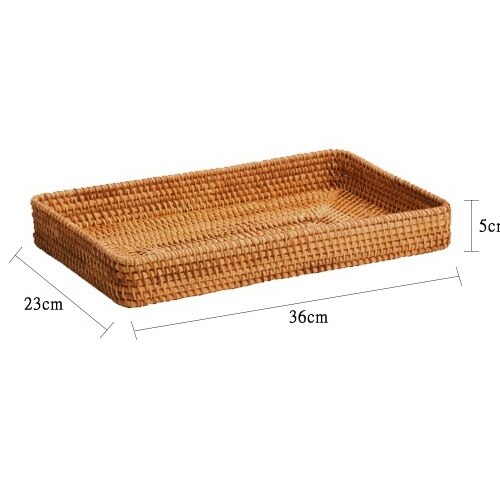 Rotting serveringsbrickor vävd bröd förvaring korg korg tallrik hanterar frukost dricka mellanmål soffbord frukt arrangör display: Dessert-stor