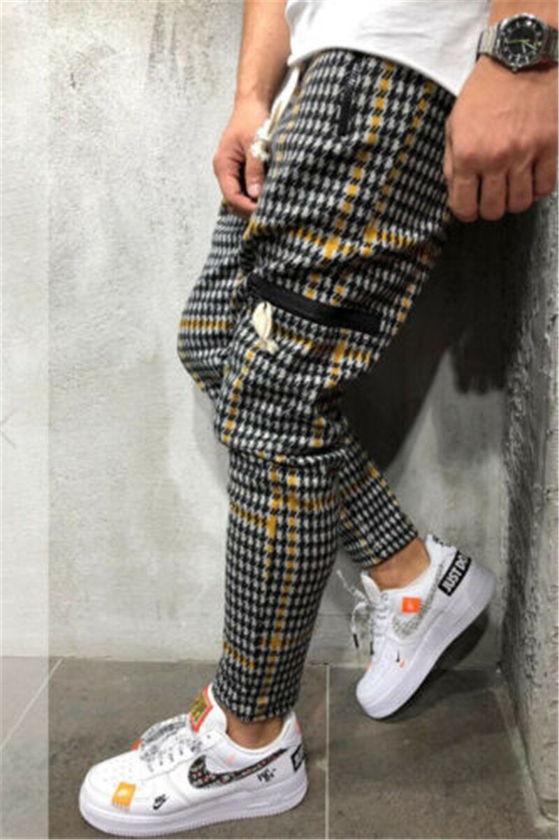 Pantalon Long à carreaux pour hommes, de , style Hip Hop, Harem élastique, printemps automne,