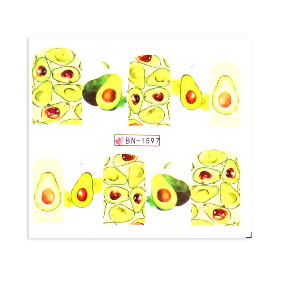 Sommer vand nail art klistermærker frugt med edderkoppe linjer transfer decals kiwi citron avocado manicure skyder bebn 1597-1608-1: Bn -1597