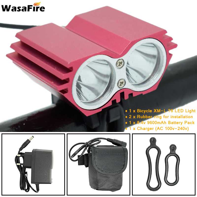 5000 Lumens X2 Bike Light T6 LED Mountain Bike Front Light Bicycle Headlight Cycling Head Lamp + 18650 Battery Pack + Charger: Package F