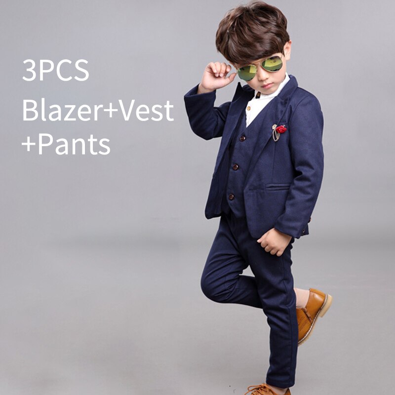kleid Junge Party Outfit Formale Kleinkind Jungen Hochzeit Anzug Sping freundlicher Schuluniform Kleidung 3 Stück freundlicher Kostümich setzt: Blau / 9(110)