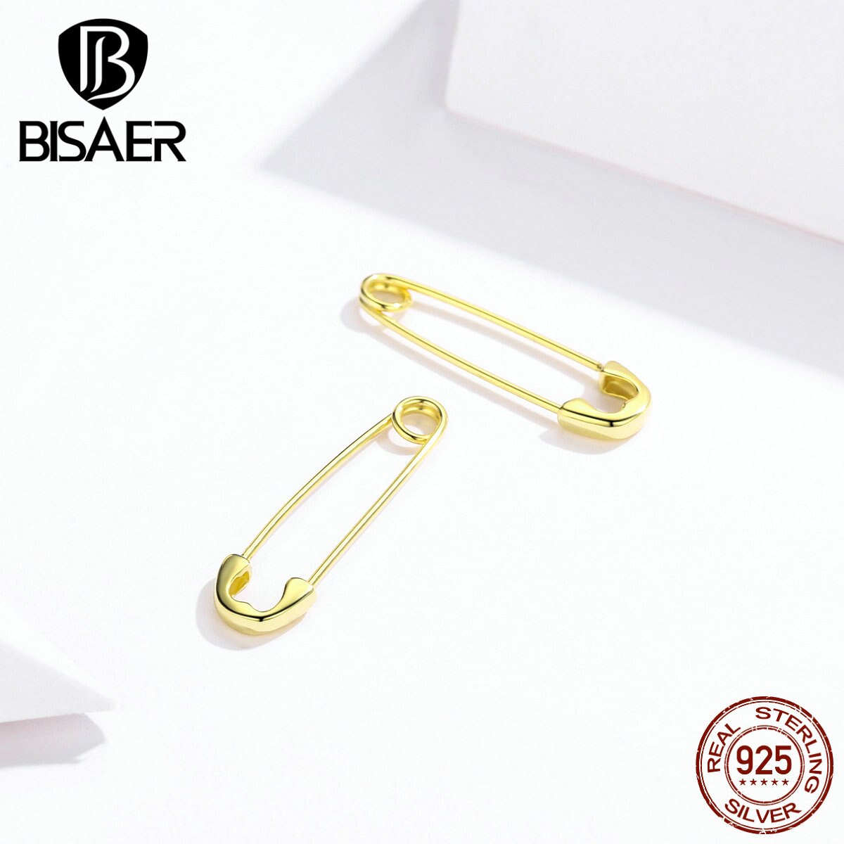 Paperclip Oorbellen BISAER 925 Sterling Zilveren Paperclip Vorm Stud Oorbellen Stud voor Vrouwen Luxe Zilveren Sieraden ECE695