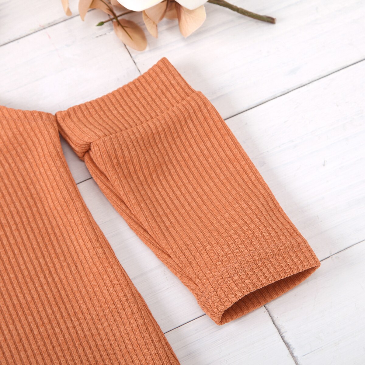 Focusnorm efterårspiger strikket sweater toppe solid langærmet off shoulder pullover varme toppe kun 1 stk sweater top 2-8y