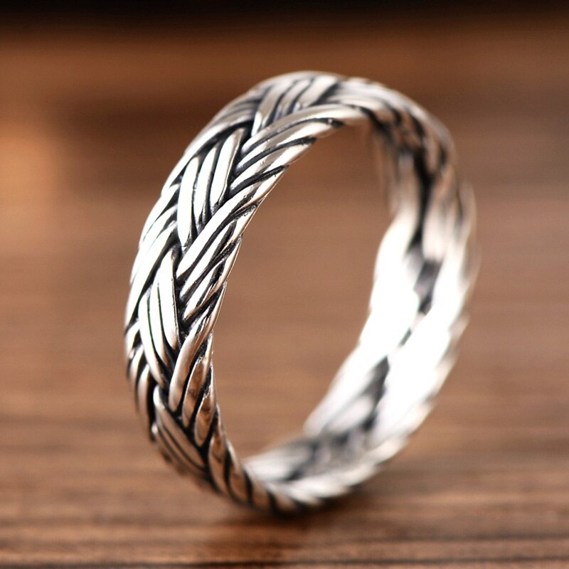 Vintage 925 Sterling Silver Braided Ring For Men And Women Thai Silver Processd Jewellery for Lovers Bague Femme