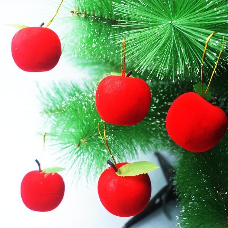 Juletræsdekorationer flockende røde æble ornamenter 6 stykker julepynt til hjem år stil fest