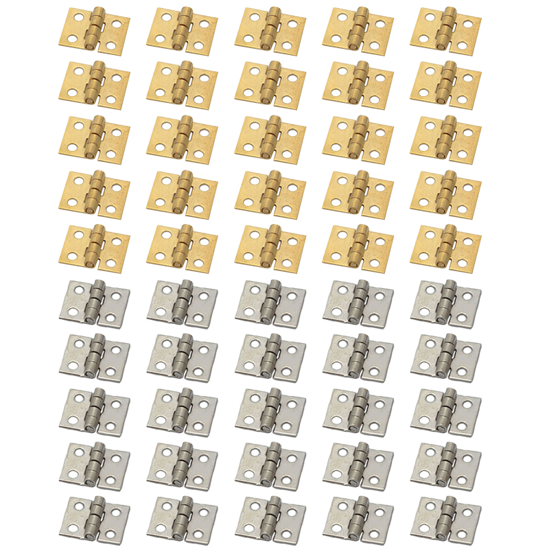 50 Stuks Messing Vergulde Mini Scharnier Kleine Decoratieve Sieraden Houten Doos Kast Deur Scharnieren Met Nagels Poppenhuis Meubels: chroom