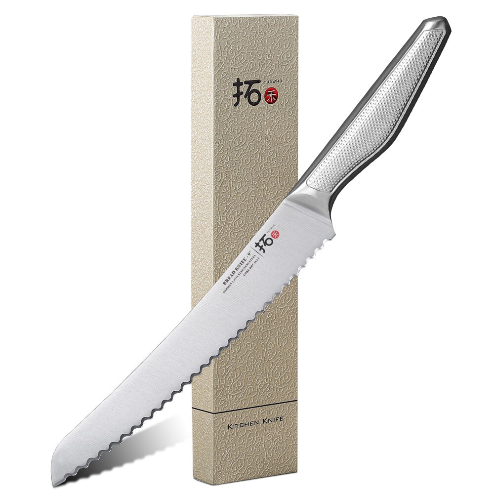 TURWHO Chef Knife 1 Piece Kitchen Knives German 1.4116 Stainless Steel Japanese Kiritsuke Santoku Cleaver Slicing Utility Knife: 9 inch Bread knife