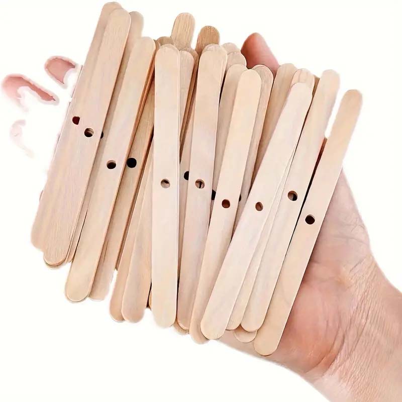 50 unids/set punzón de madera soporte fijador de mecha de vela con agujero, Clip de fijación de mecha de luz de palo