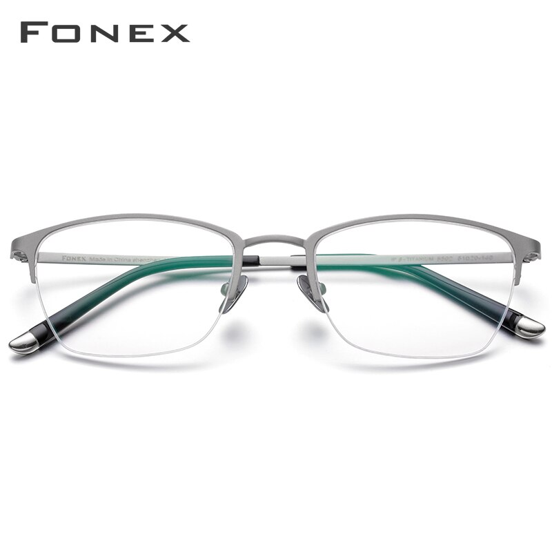 FONEX montura de gafas para hombre gafas ópticas de titanio puro prescripción media llanta gafas Semi sin montura marcos de gafas 8502