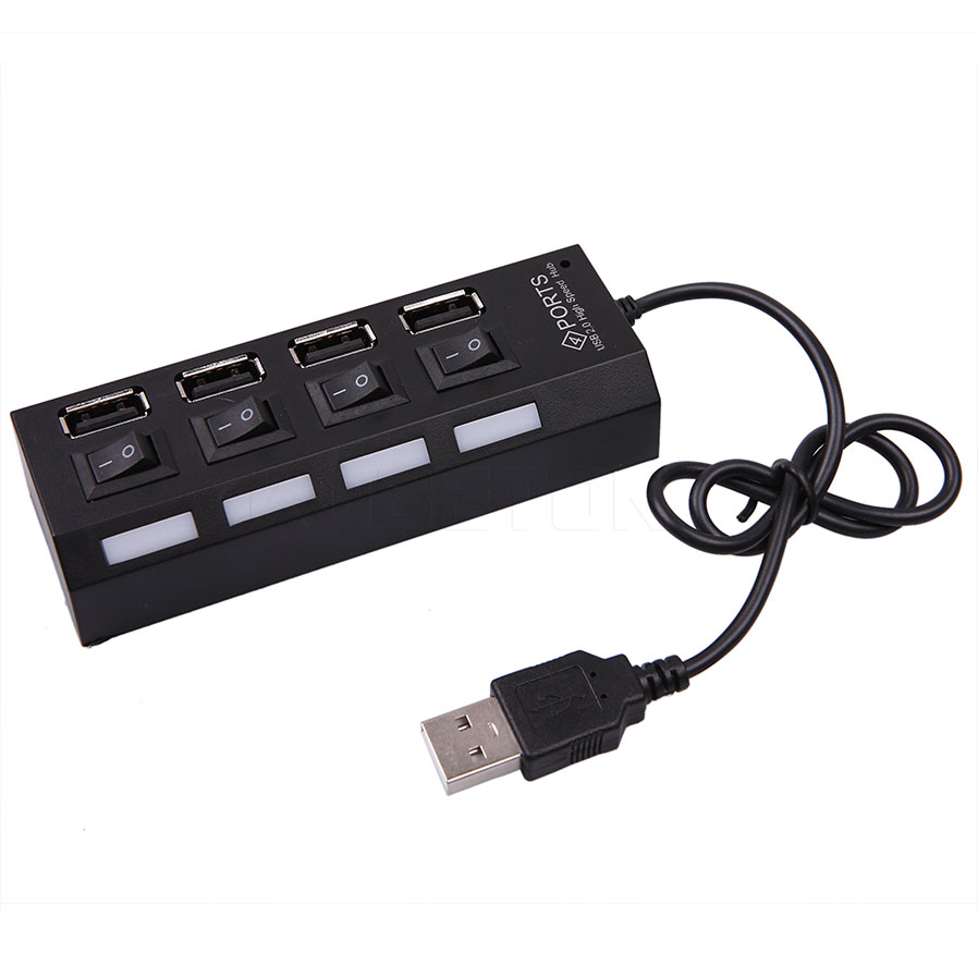 Kebidu 4/7 Port USB HUB Usb 2.0 Hub Multi Usb Splitter Met Aan/uit Schakelaar 480 Mbps voor MacBook PC Notebook Laptop Voor Windows: 4 Ports in Black