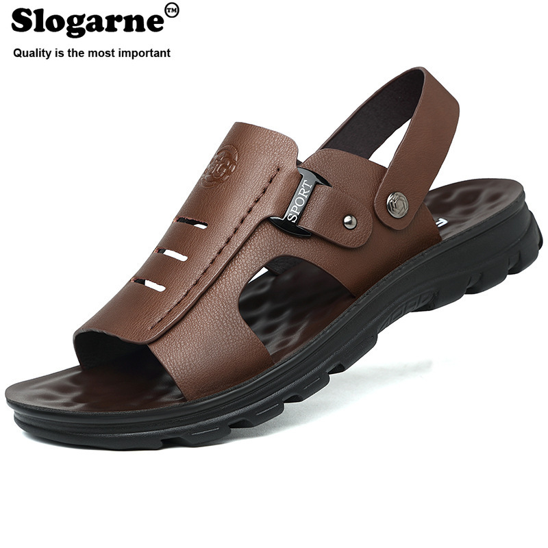 Sandalias ligeras y cómodas para hombre, zapatos informales de cuero suave, para la playa y caminar al aire libre