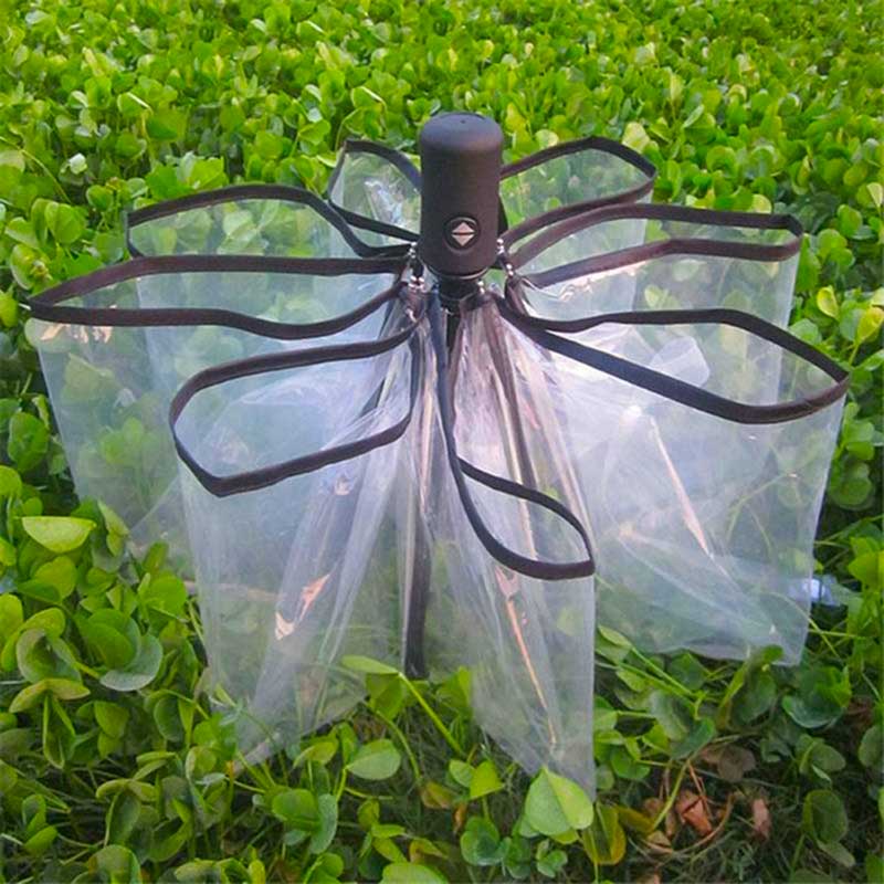 transparent Regenschirm Frauen Weibliche 3 Falten Regenschirm Parapluie Voll-Automatische 3 Farben Frau Reise draussen Regenschirm