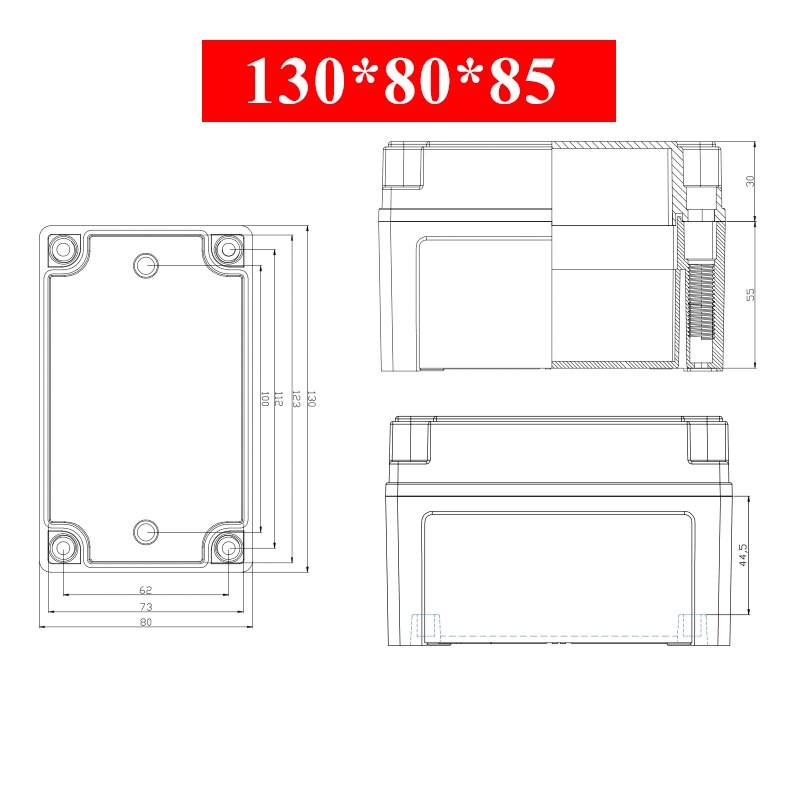 Waterdichte Plastic Behuizing Doos Elektronische Elektrische Project Doos Abs Outdoor Junction Box Behuizing IP67 Project Instrument Case: 130x80x85mm