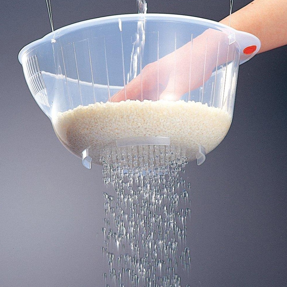 Cocina transparente Bol para el lavado de arroz comida colador para limpiar colador arroz frutas escurridor con lado inferior y drenan Colorfu