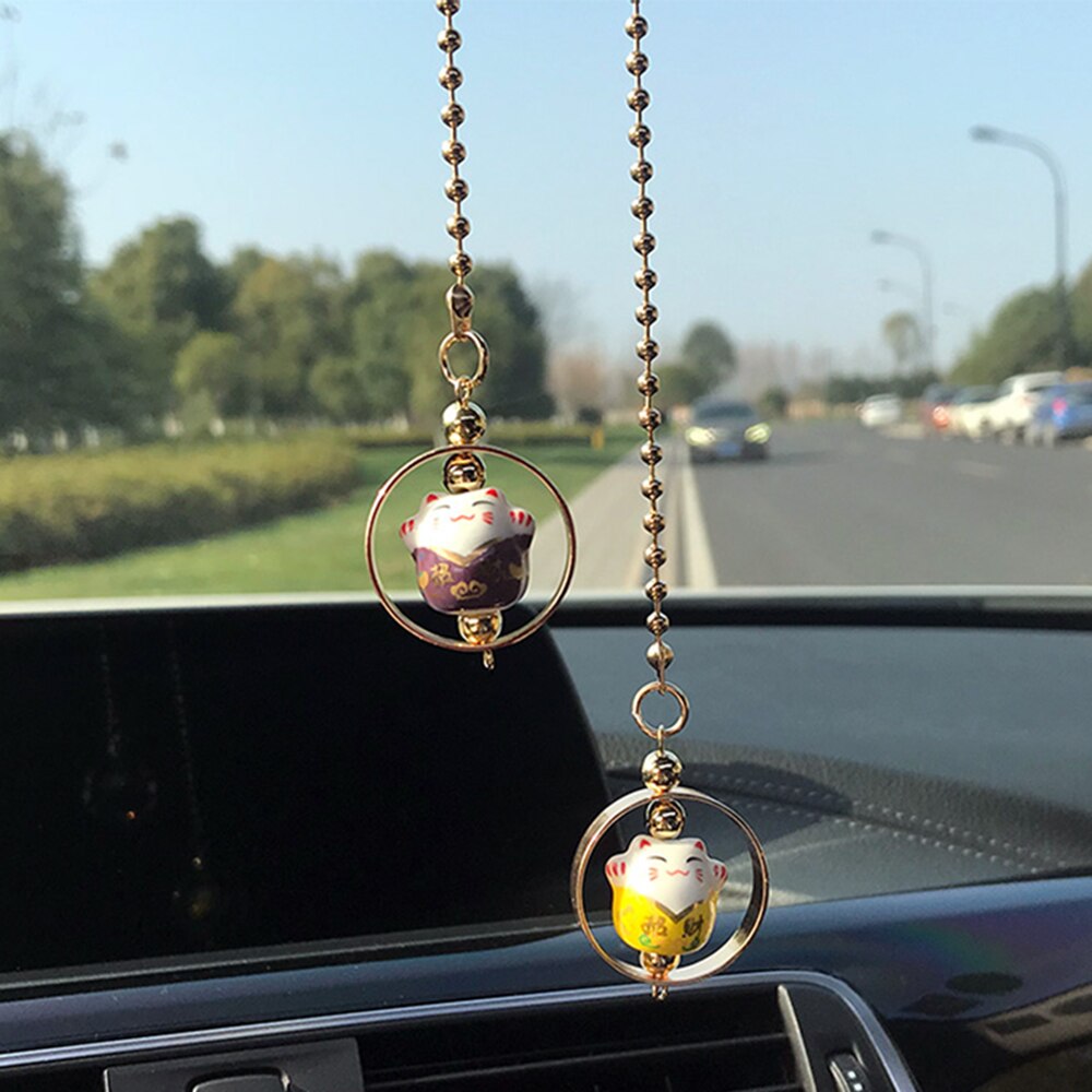 Pendentif voiture chat chanceux voiture rétroviseur décoration céramique alliage suspendus ornement Automobile tableau de bord accessoires 60CM