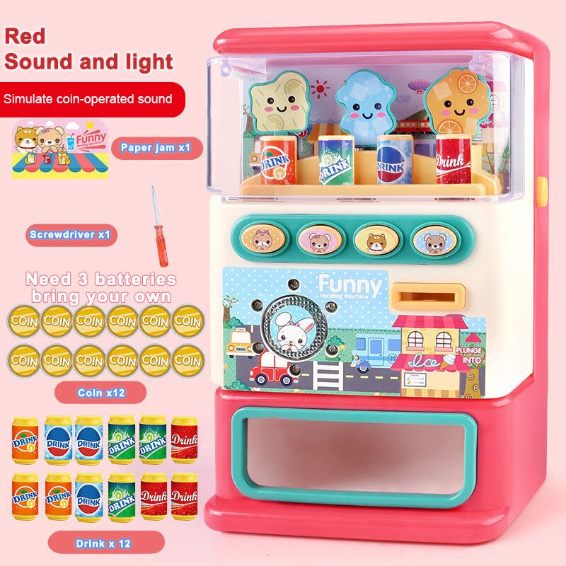 Børn simuleret salgsautomat puslespil drikkevarer drikkevareautomat legetøj foregive drik mini puslespil legetøj: Lyd og lyserød