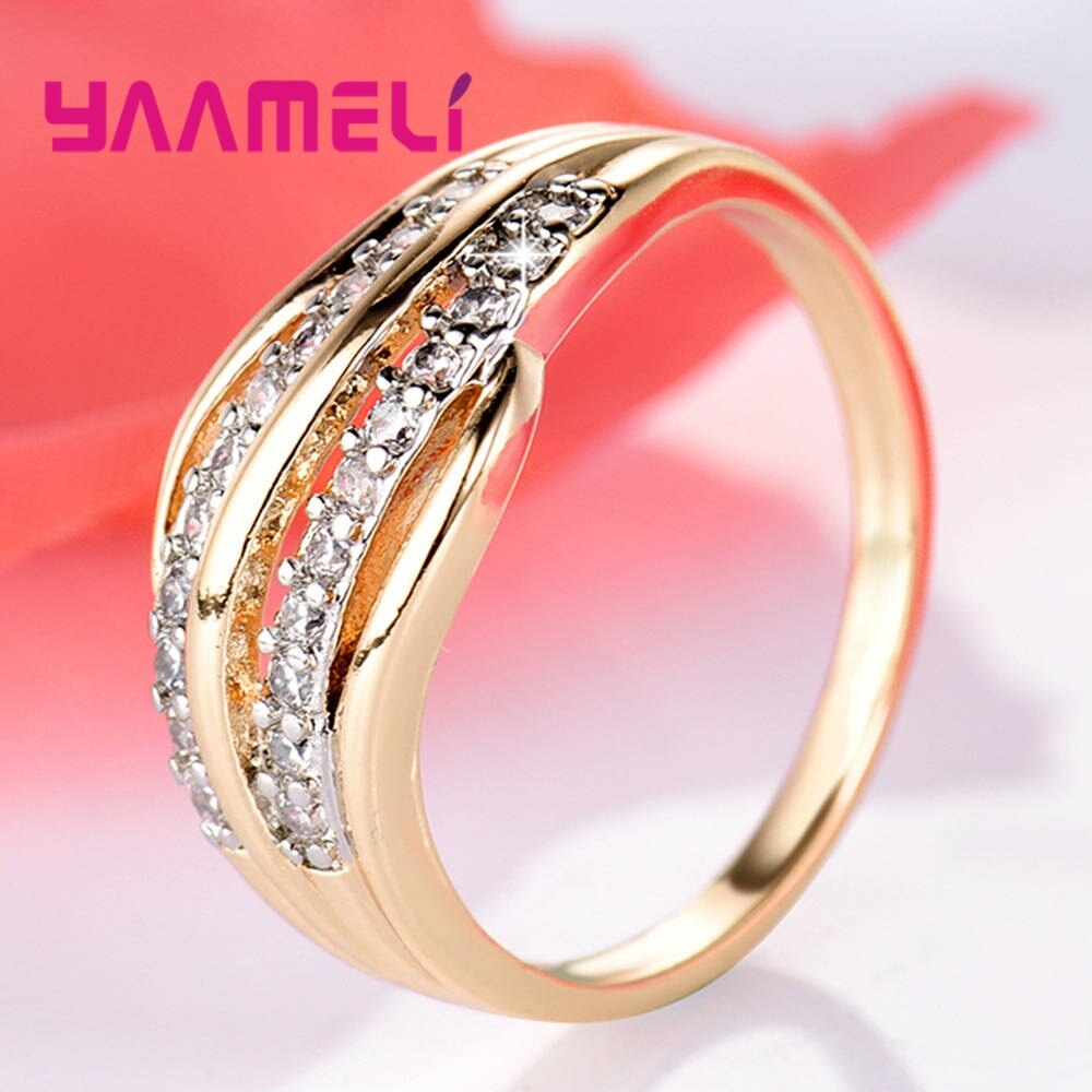 Anillo apilable de plata auténtica de Ley 925 con de hoja de zirconia cúbica, anillos para mujer para aniversario de bodas, joyería Anel en 2 colores
