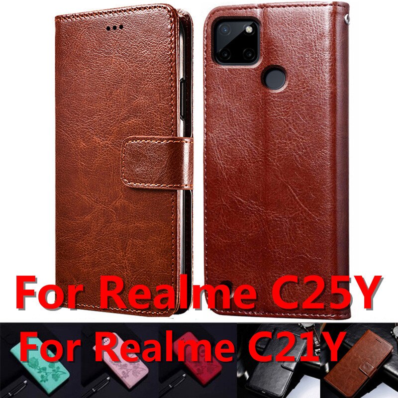 Handyhülle aus pu-leder für oppo realme  c21y, klapphülle für oppo realme  c25y, Buchen Fall, weiche tpu-silikon-rückseite