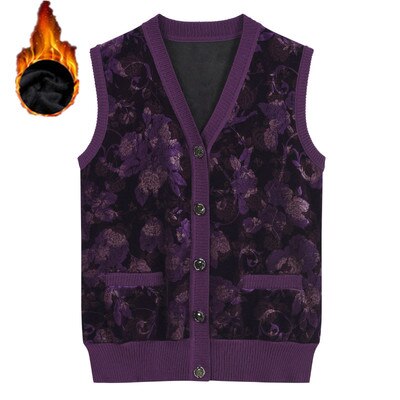 Gebreide trui vest middelbare leeftijd en oudere vrouwen #39 ;s vest herfst winter enkelrijs mouwloos truien jas  k819: Paars / Xl