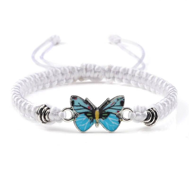 Blauwe Vlinder Hanger Armband Voor Vrouwen Meisje Verstelbare Handgemaakte Rood Touw Ketting Armbanden Bangles Vriendschap Sieraden: White