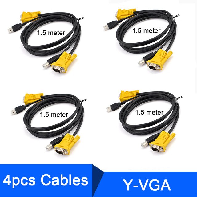 1.5M USB KVM Switch Cable USB2.0 15Pin VGA Male to Male USB A to USB B Cord Cables PC Computer Printer Monitor Adapter Converter: 4pcs