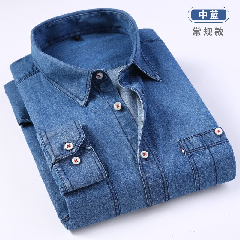 Nova moda de alta qualidade dos homens jeans camisa algodão casual lavagem areia grande casual manga comprida camisas plsu tamanho m l xl 2xl 3xl 4xl