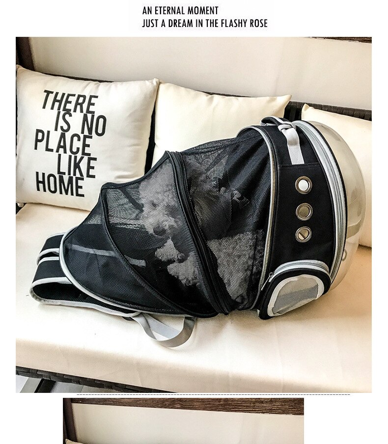 Portable Pet Cat Backpack Foldable Multi-Function Pet Dog Carrier Bag Large Space Capsule Bubble Shoulder Pet Backpack Tent Cage: Black