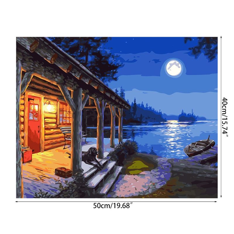 Paint For Adults and Kids DIY Oil Painting Kits Pre-Printed Canvas Cabin 2XPF